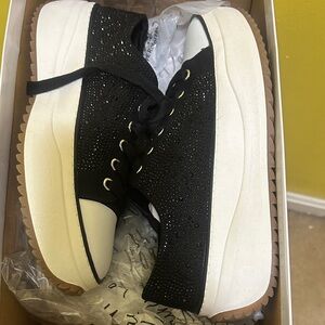 Wild Pair High Five Black Bling Platform Sneakers